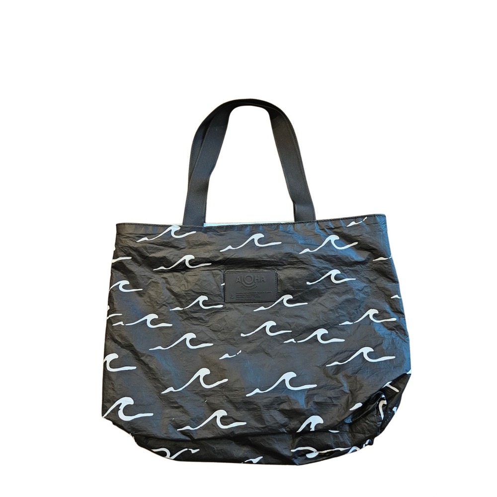 ALOHA Collection Seaside Day Tripper Tote Bag White on Black Waves Splash-Proof
